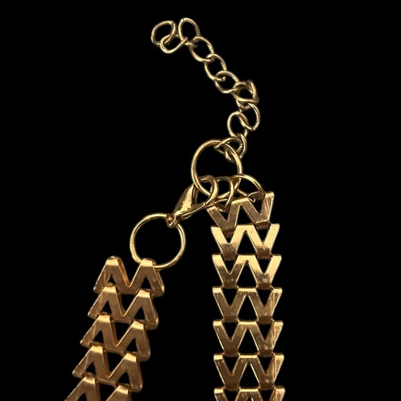 Gold Tone 2 Broke Girls Style Chevron Faux Pearl Choker Necklace - Picture 6 of 14